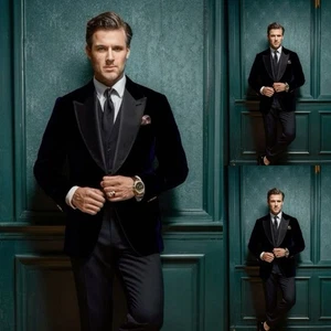Vlevet Herrenjacke Abend Abendessen Mantel Peak Lapel Slim Fit Robe Jacke - Bild 1 von 15