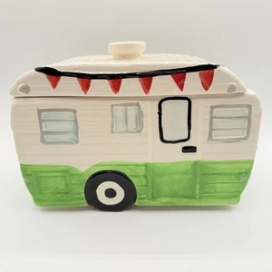 Vintage Retro Design World Market Cookie Jar Camper RV in Green White 60s,70s - Picture 1 of 11