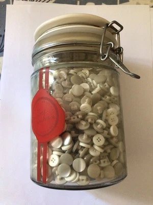 Large Jar Of White And Pale Grey Buttons 10-12mm For Craft/Sewing - Image 1 of 4