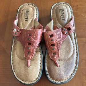 Born Sandalen Handarbeit Schuhe rot/braun Leder Slipper Gr. 7/38 M/W W51803 - Bild 1 von 7