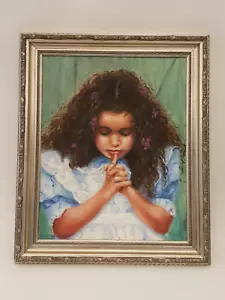 Pintura al óleo original "Regalos de Dios" niña afroamericana rezando Dawn Canfield - Imagen 1 de 9