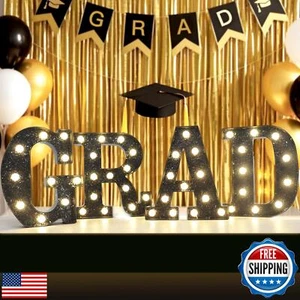 Graduation Decorations 2025, 4 LED Marquee Light Up Letters GRAD Sign, Class  - Picture 1 of 5