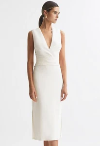 REISS JAYLA FITTED WRAP DESIGN MIDI DRESS in IVORY - Picture 1 of 5