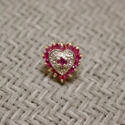 SINGLE 10K YELLOW GOLD HALF CARAT NATURAL MINED RUBY & DIAMOND STUD EARRING - Image 1 of 4