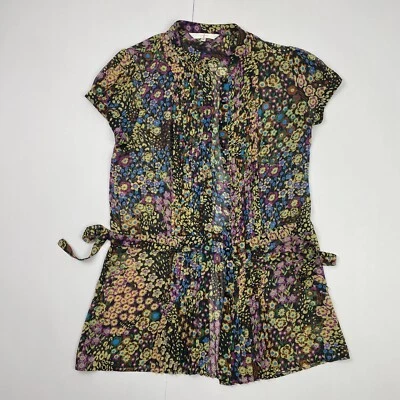Jasper Conran Camisa 8 Negro Mujer Floral Botón Cap Manga Cinturón Ajuste Reg... - Imagen 1 de 4