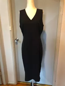 CUE Black Fitted Office Corporate Wear Midi Dress Size 14 - Picture 1 of 6