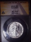 1916 Walking Liberty Fifty Cent, Anacs Au53. First Year of Series