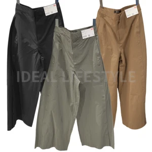 Pantalones a presión laterales UNIQLO:C 55-76 negros/marrones/oliva anchos rectos para mujer 476305 nuevos con etiquetas - Imagen 1 de 13