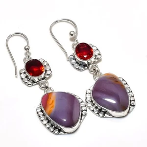 Mookaite, Garnet Gemstone 925 Sterling Silver Jewelry Earring 2.36" l611 - Picture 1 of 2