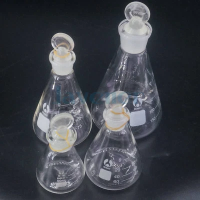 Sizes 50ml To 1000ml Lab Glass Erlenmeyer Conical Flask with Ground-in Stopper - Image 1 of 4