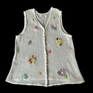 Vtg Crocheted Sweater Vest Womens Sz 2x Cottagecore Fairy Butterfly Grannycore - Picture 1 of 11