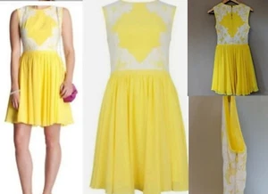 TED BAKER DRESS 'VEMBER' Size 1/UK 8 YELLOW Fit&Flare *WORN ONCE* WEDDING GUEST - Picture 1 of 10