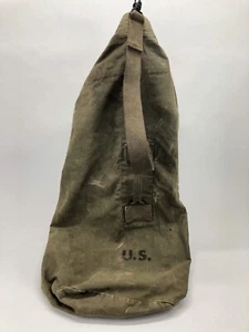 1944 US Army Duffel Bag Green Canvas Shoulder Strap And Handle Name Written - Picture 1 of 11