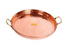 Handmade Pure Copper Platter Serving Plate Tray Kadai Brass Handle