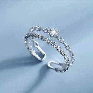 Moda 925 Plata Borlas Nudillos Anillo Circón Abierto Mujeres Ajustable - Imagen 1 de 6