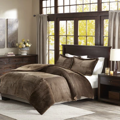 BEAUTIFUL ULTRA SOFT PLUSH LUXURY WARM FAUX FUR MODERN STRIPE COMFORTER SET - Image 1 of 3