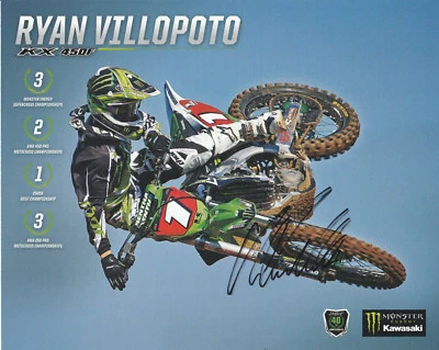 PÓSTER FOTOGRÁFICO 8X10 FIRMADO POR RYAN VILLOPOTO AMA SUPERCROSS MONSTER KAWASAKI B Foto 1 de 2