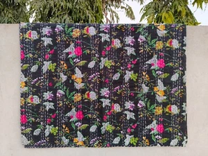 Indian Handmade Queen Cotton Kantha Quilt Blanket Throw Bedspread Vintage Quilt - Picture 1 of 6