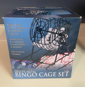 Deluxe Metal Bingo Cage with Automatic Random Ball Selector, Cards, Chips, Cups - Picture 1 of 6