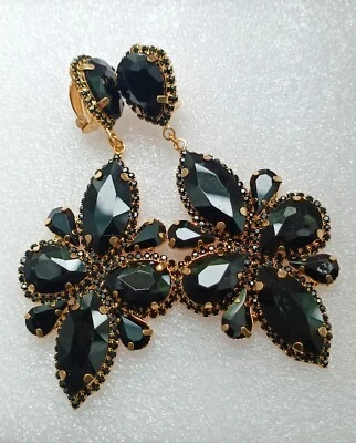 1 paar Ohrringe Clip XXL Acryl goldfarben/Schwarz extravagante Form Modeschmuck - Bild 1 von 4