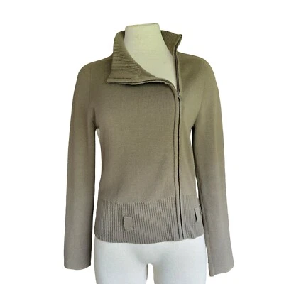 Cárdigan suéter tejido verde oscuro Mossimo talla M para mujer cremallera completa cuello falso. Foto 1 de 4