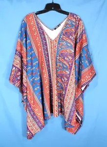 LILY By FIRMIANA Multicolor PAISLEY PRINT V-Neck FLOWY CAFTAN/BLOUSE Sz 2X - Picture 1 of 5