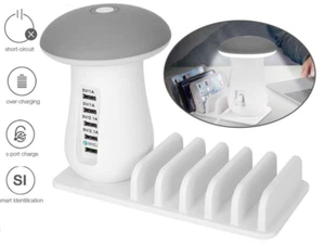 1x Mushroom Lamp Fast Charging Station Dock 5 Multi Port USB Hub Quick Charge... - Picture 1 of 12