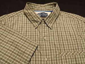 Ralph Lauren Chaps Mens Medium Shirt Short Sleeve Snap Button-Down Green Plaid