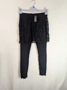 Calzedonia ladies size Medium black legging 2 in 1 lace New - Picture 1 of 9