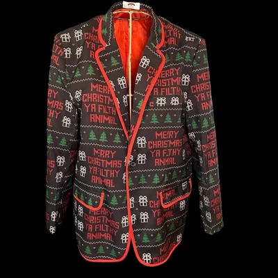 Traje Chaqueta Holiday Time Para Hombres Navidad XL 46-48 Feliz Navidad Ya Sucio Anima Foto 1 de 4