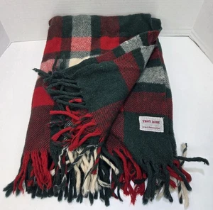 Troy Robe Wolldecke grün rot weiß Überwurf Vintage 54" x 60" Weihnachten  - Bild 1 von 3