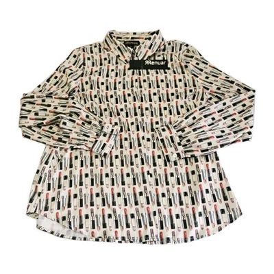 Womens Renuar NEW Lipstick Print Blouse Size Medium Long Sleeved Putton Up - Image 1 of 4