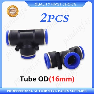2pcs Push-In Pneumatic Tee Fitting: Union for 16mm OD Air Hoses & Tubes - Picture 1 of 9