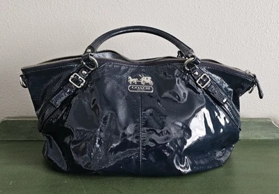 Coach H1026-15915 Madison Sophia Navy Blue Patent Leather Satchel Purse Bag - Image 1 of 4