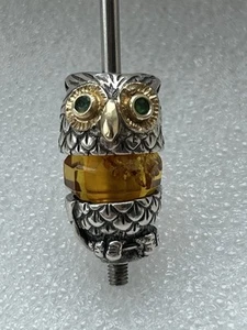 Authentic Sterling Sterling Customised TROLLBEADS OWL with 18ct gold,emerald & - Picture 1 of 11
