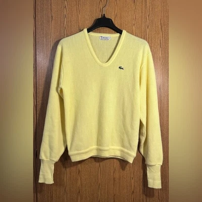 Vtg IZOD Lacoste Yellow V-Neck Orlon Acrylic Sweater - Image 1 of 4