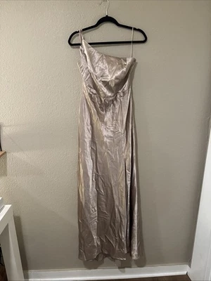 Vestido de Dama de Honor Kensie Gris Pájaro Brillante Satén Taupe Foto 1 de 4