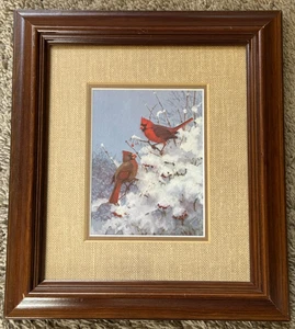 1975 Kardinaldruck Holzrahmen Weihnachten Winter Schnee Owen O.J. Tülle 10,5x9,25" - Bild 1 von 3