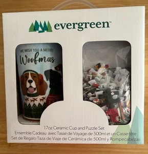 Christmas Evergreen 17 Oz Ceramic Cup & 100 Pc. Puzzle Set “Merry Woofmas” - Picture 1 of 5