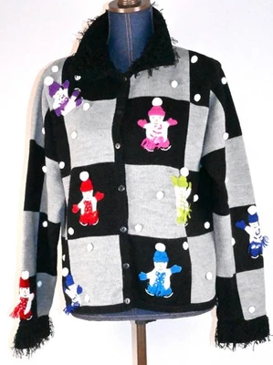 Karen Scott Large Women's Winter Holiday Cardigan with Snowmen Black/Gray - Image 1 of 4