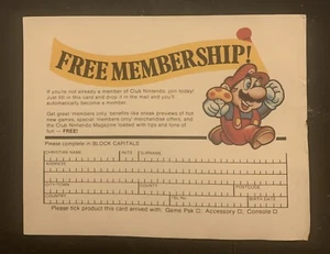 Vintage Club Nintendo Free Membership Application Insert NES-UKV-2 HANTS - Picture 1 of 6