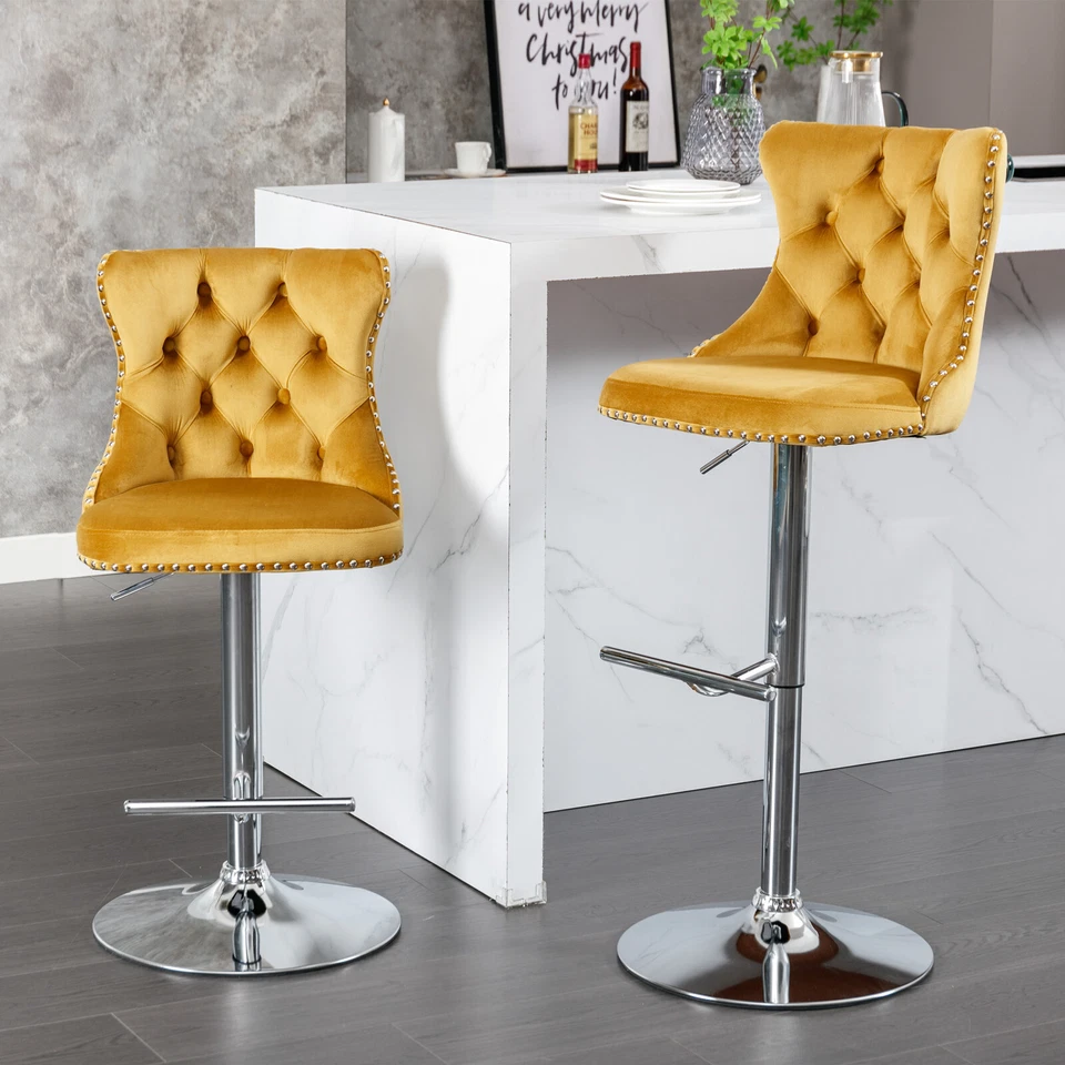 Set of 2 Bar Stools Velvet Bar Adjustable Height 25-33 Inch,Swivel Pub Barstools - Image 1 of 4