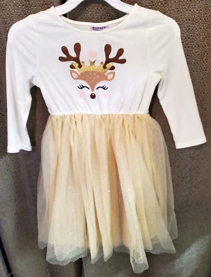Blueberi Boulevard Girls Cream Reindeer Dress Size 7 NWT - Image 1 of 4