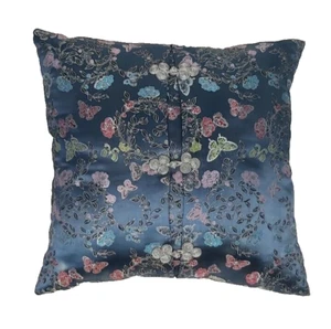 Japanese Mythology Throw Pillow 17x17 Butterflies & Flowers - Picture 1 of 6