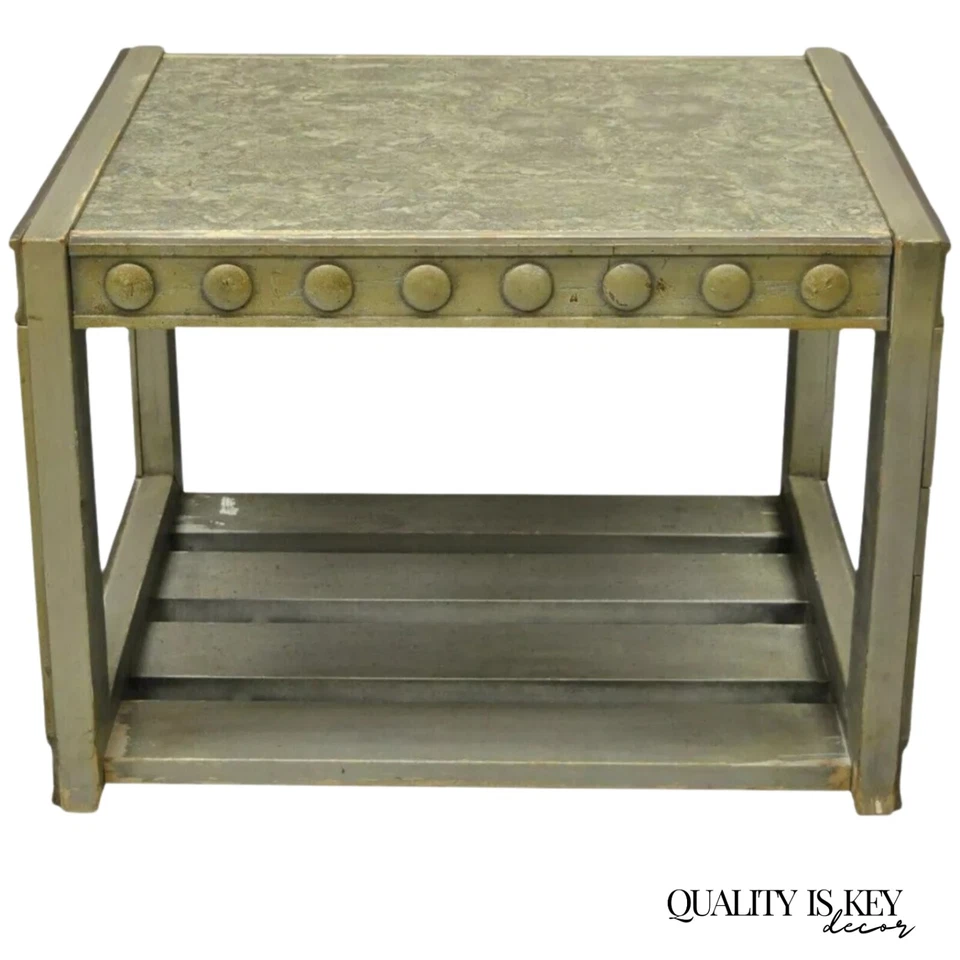 Mesa auxiliar brutalista plateada estilo James Mont moderna de mediados de siglo vintage Foto 1 de 4