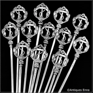 Brochetas de plata francesas grandes Christofle, palitos de cóctel 12 piezas, modelo de ancla - Imagen 1 de 8