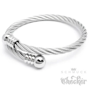 Edelstahl Armreif Damen Herren flexibel silber Stahlseil Armband Parter Geschenk - Bild 1 von 4