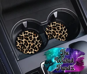 Sottobicchieri auto grunge stampa leopardata Rock N Roll set di 2 porta tazze regalo auto - Foto 1 di 6