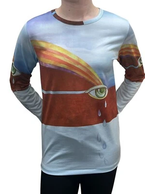 RARE XS-S Vtg 70s Shirt Crying Eye Tears Hippie Top Realism Graphic OpArt Blouse - Image 1 of 4