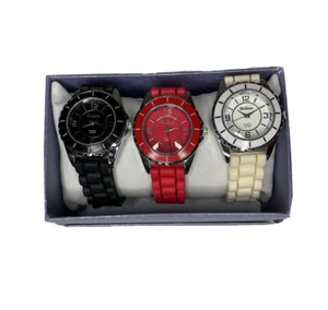 Womens Milano Wrist Watch Set Of 3 Untested Sold As Is Red Black White Quartz - Picture 1 of 10